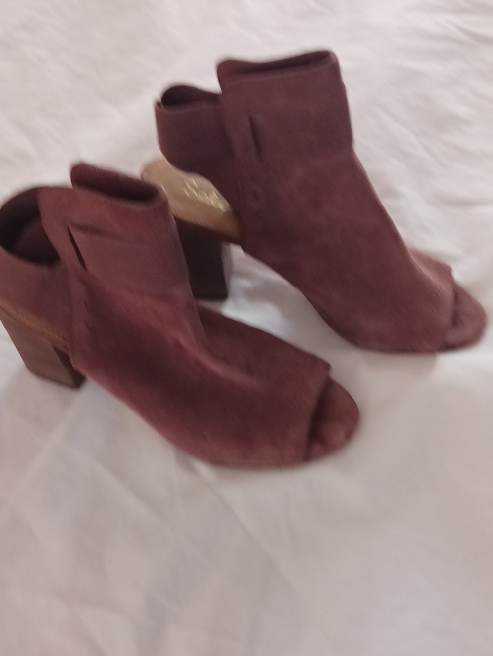 Splendid Suede Peep-Toe Block Heel Mules in Mauve